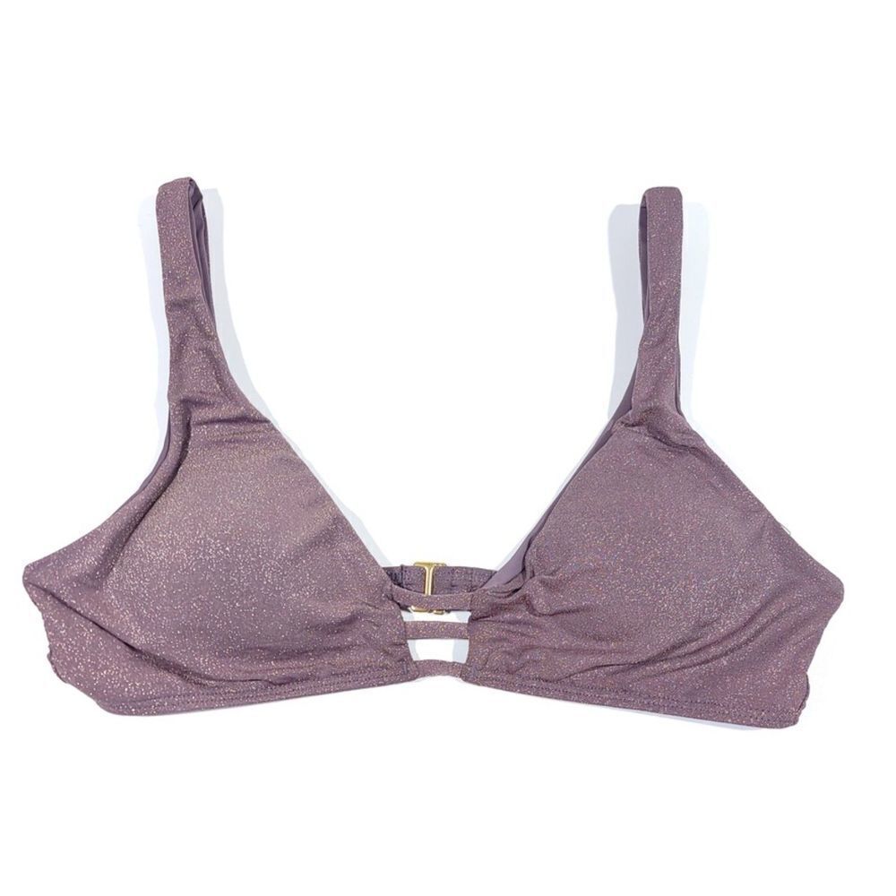 NEW L*Space Shine On Me Monroe Top in Pebble Purple Lurex Womens Bikini Medium